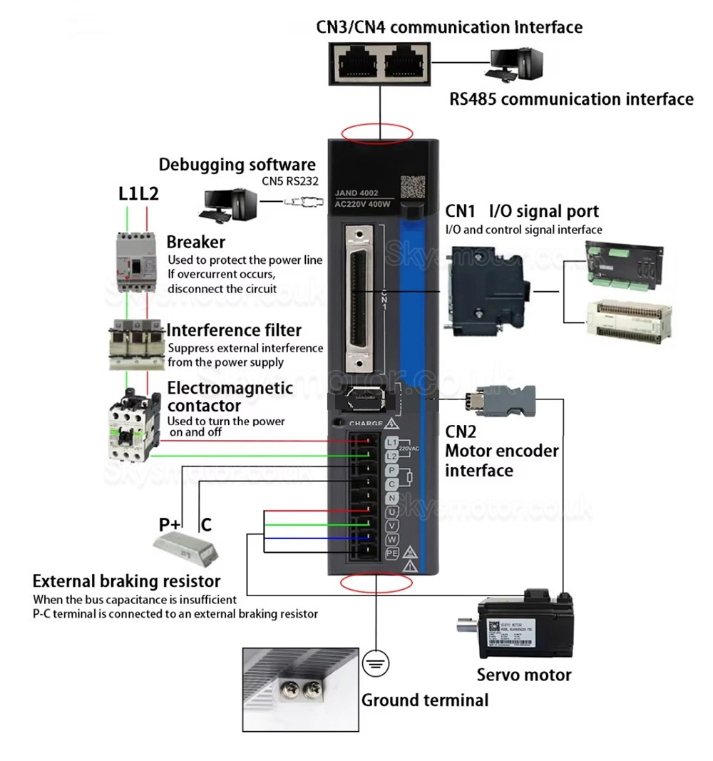 180V-240V 400W AC Servo Motor Driver JAND4002-20B Single phase with RS485 Interface